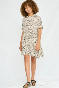 Abstract Dot Ruffle Tiered Dress