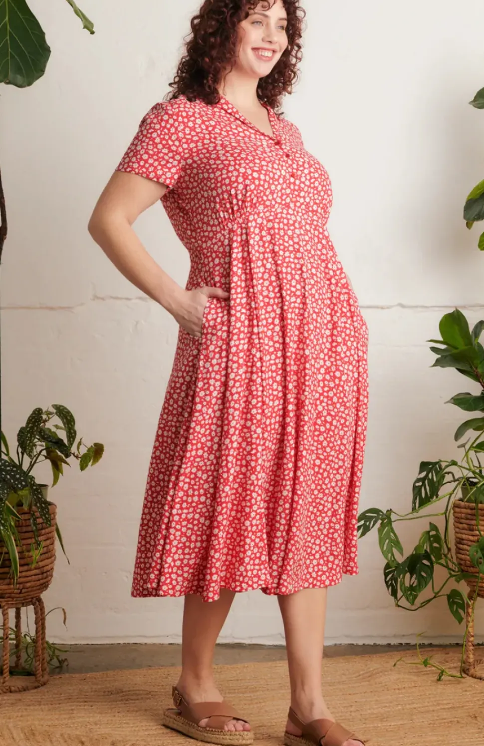 Adele Red Ditsy Daisy Dress
