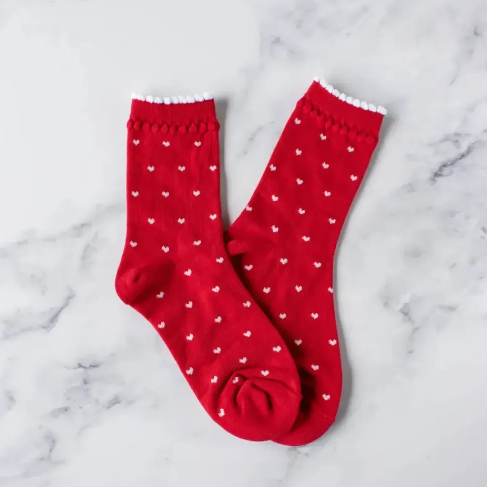 Always Lovely Heart Socks - Red/White