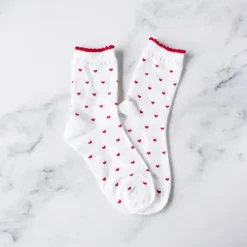 Always Lovely Heart Socks - White/Red