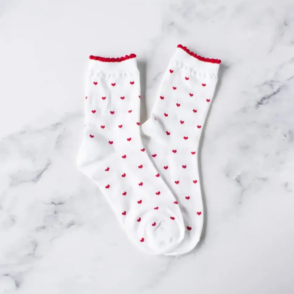 Always Lovely Heart Socks - White/Red