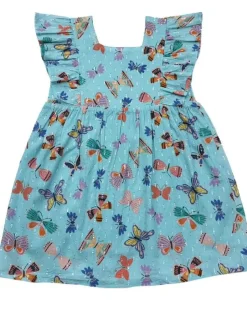 Aqua Butterfly Girls Ruffle Dress