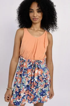 Asymmetric Overlay Tank Top - Apricot