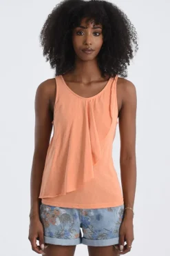 Asymmetric Overlay Tank Top - Apricot