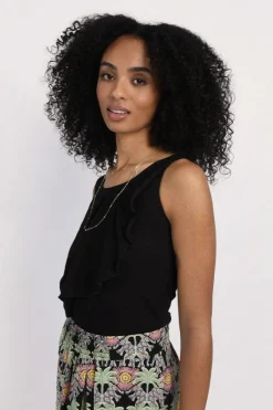Asymmetric Overlay Tank Top - Black
