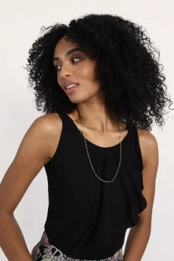Asymmetric Overlay Tank Top - Black