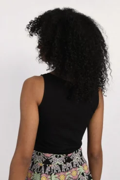 Asymmetric Overlay Tank Top - Black