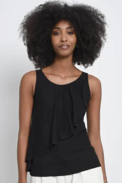 Asymmetric Overlay Tank Top - Black