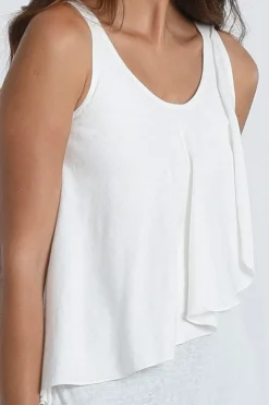 Asymmetric Overlay Tank Top - White
