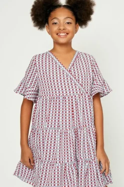 Banded Surplice Neckline Print Dress
