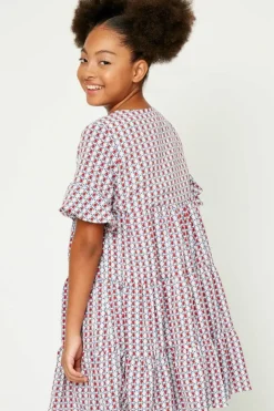 Banded Surplice Neckline Print Dress