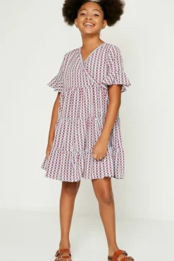 Banded Surplice Neckline Print Dress