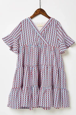 Banded Surplice Neckline Print Dress
