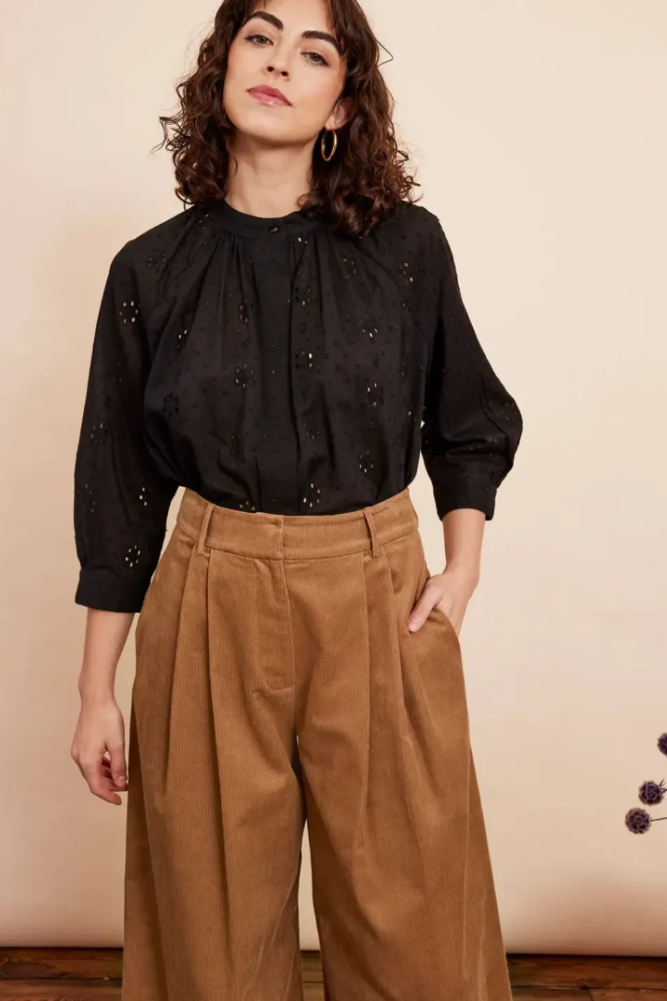 Bianca Lurex Broderie Black Blouse