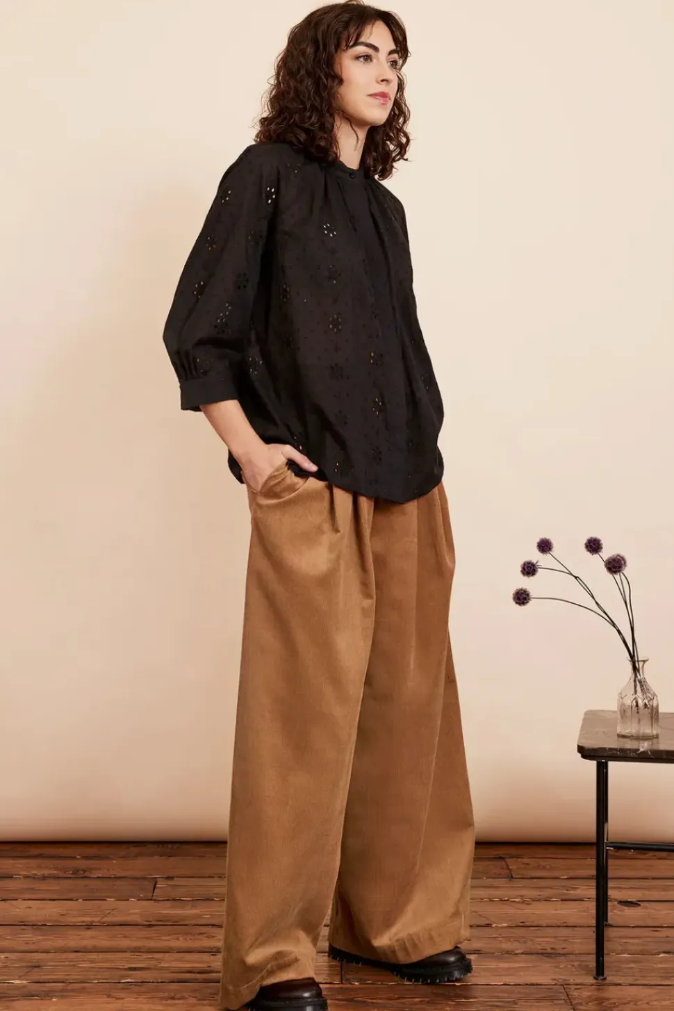 Bianca Lurex Broderie Black Blouse