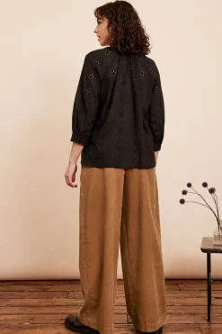 Bianca Lurex Broderie Black Blouse