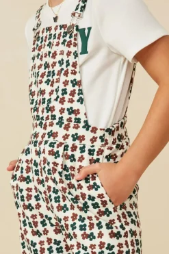 Brushed Floral Print Overalls