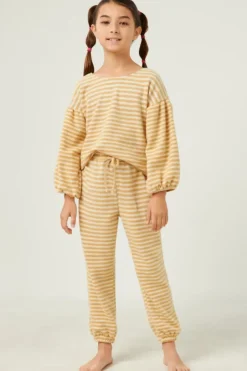 Brushed Stripe Puff Sleeve Knit Top