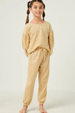 Brushed Stripe Puff Sleeve Knit Top