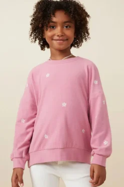 Brushed Textured Floral Embroidered Sweatshirt