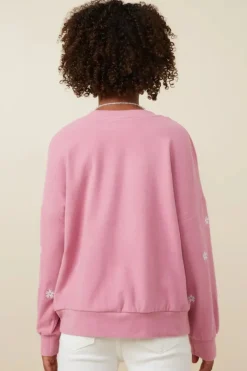 Brushed Textured Floral Embroidered Sweatshirt