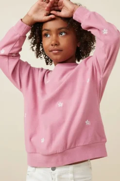 Brushed Textured Floral Embroidered Sweatshirt