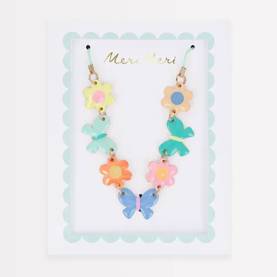 Butterflies & Flowers Enamel Charm Necklace