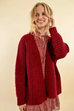 Cable Cardigan - Dark Red