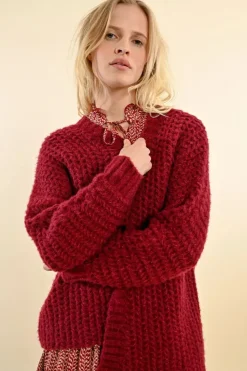 Cable Cardigan - Dark Red