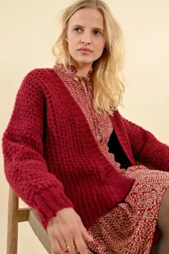 Cable Cardigan - Dark Red