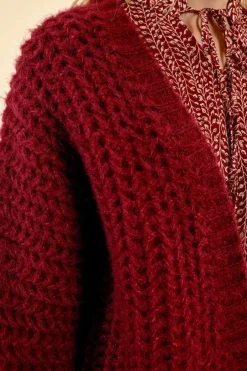 Cable Cardigan - Dark Red