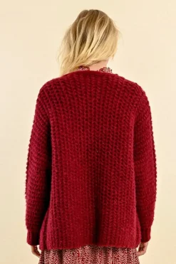 Cable Cardigan - Dark Red