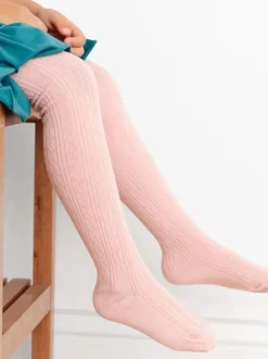 Cable Knit Tights - Blush
