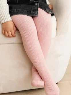 Cable Knit Tights - Blush
