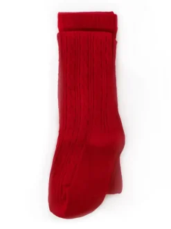 Cable Knit Tights - Cherry