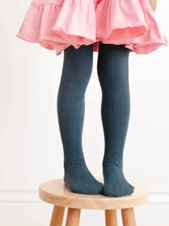 Cable Knit Tights - French Blue