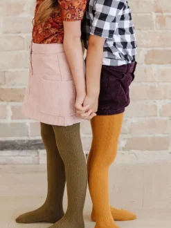 Cable Knit Tights - Mustard