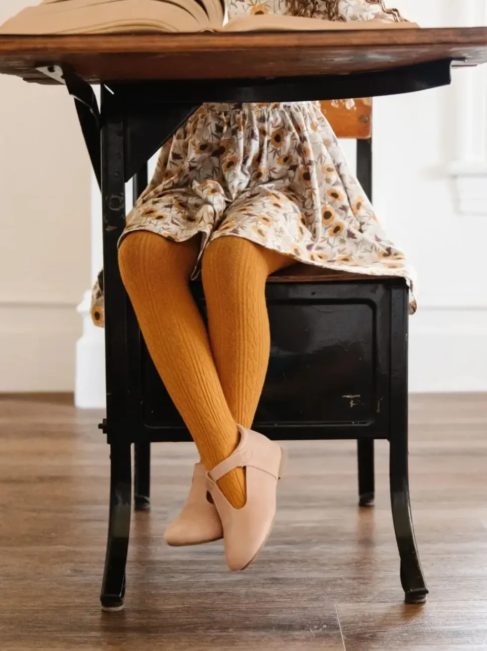 Cable Knit Tights - Mustard