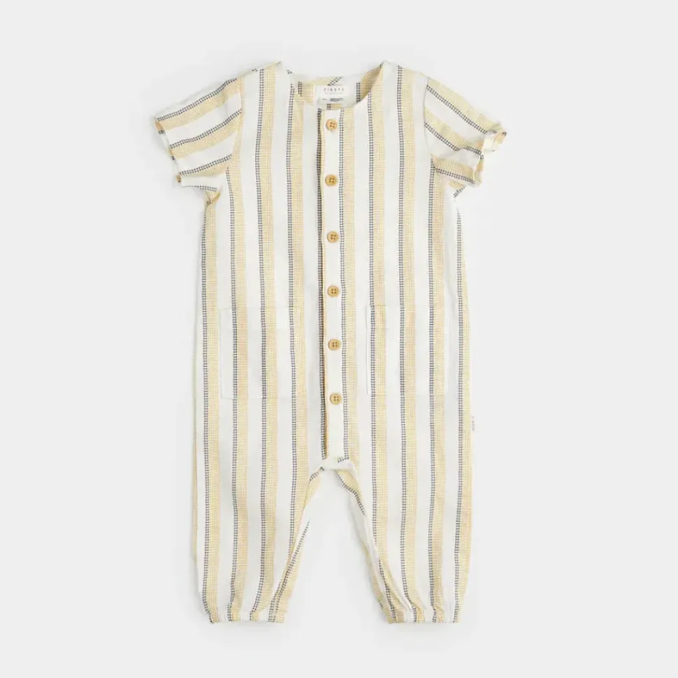 Canary Striped Cross Hatch Linen Playsuit