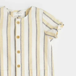Canary Striped Cross Hatch Linen Playsuit