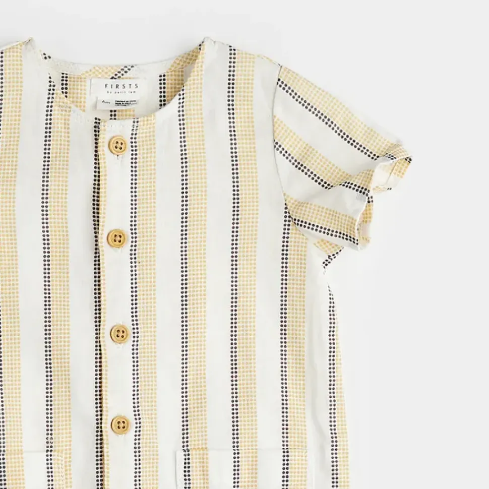 Canary Striped Cross Hatch Linen Playsuit