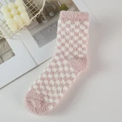 Checkerboard Pattern Fuzzy Winter Socks - Several Colors