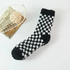 Checkerboard Pattern Fuzzy Winter Socks - Several Colors