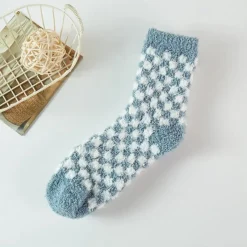 Checkerboard Pattern Fuzzy Winter Socks - Several Colors