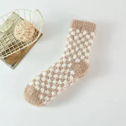 Checkerboard Pattern Fuzzy Winter Socks - Several Colors