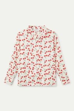 Cherry Print Ruffle Collar Shirt