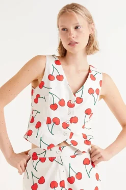 Cherry Print Tailored Vest