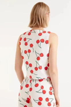 Cherry Print Tailored Vest