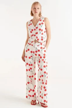 Cherry Print Tailored Vest
