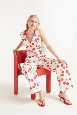Cherry Print Tailored Vest